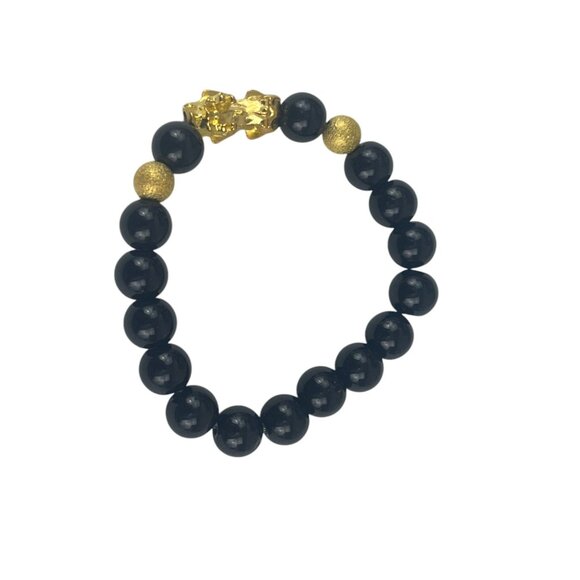 Black & Gold Beaded Feng Shui Bracelet With Pixiu Charm - Picture 8 of 8